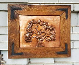 Dekorácie - Tepaný medený strom v drevenom ráme - 8928417_