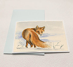 Papiernictvo - Ručne maľovaná pohľadnica - Líška v snehu - 8927358_