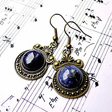 Náušnice - Ornaments & Gemstone Earrings / Bronzové náušnice s ornamentmi /0435 (Lapis Lazuli / Lazurit) - 8932867_