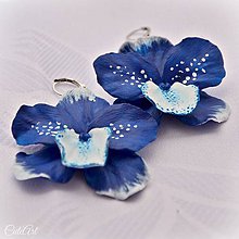 Náušnice - Modrá orchidea - visiace náušnice - 8932010_