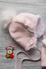 Detské súpravy - Zimný set s menom Reindeer soft pink & fleece snow - 8934425_