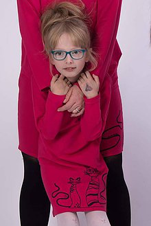 Detské oblečenie - Cyklámenové vreckové šaty cat - pre malú dámu - 8942610_