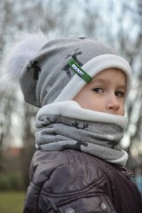 Detské súpravy - Zimný set Obojstranný s Odopínacím brmbolcom Reindeer gray & butter - 8945478_