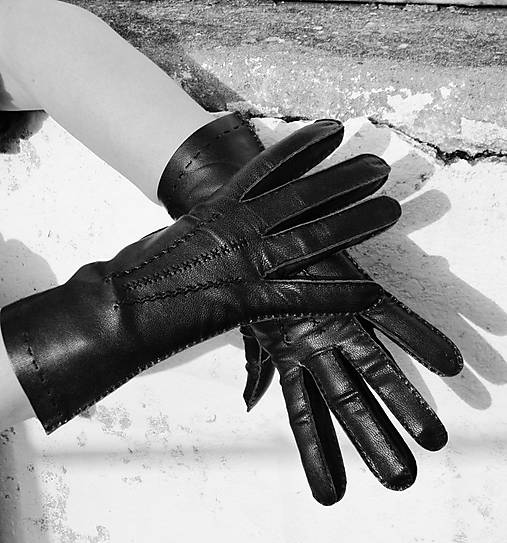 Černé dámské rukavice bezpodšívkové - ručně šité