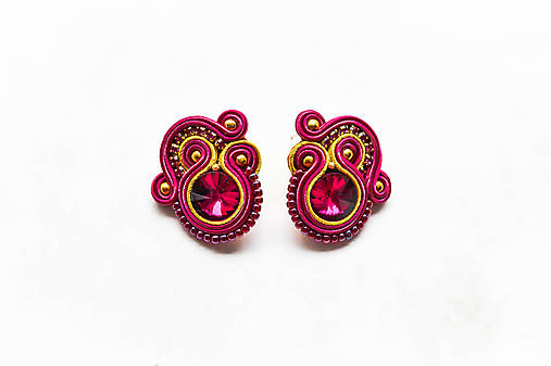 Náušnice - Burgundy - soutache napichovačky - 8946177_