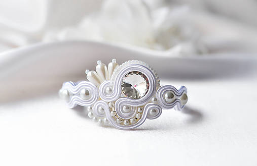 Náramky - Svadobný soutache nastaviteľný náramok - 8946229_