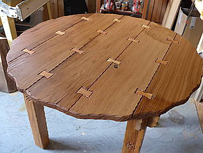 Nábytok - Okrúhly stôl z masívu, drevina dub a hruška - 8950553_