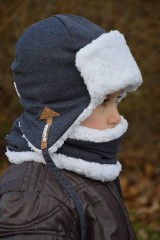 Detské súpravy - Zimný set Pilot denim & fleece snow - 8951890_