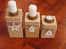 Svietidlá - Sada 3 drevených vianočných svietnikov - 8949358_