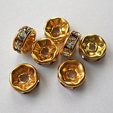 Korálky - Šatónová rondelka-1ks (8mm-zlatá/krystal) - 8954905_
