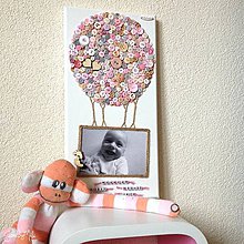 Dekorácie - Gombíkový obraz - Balón s fotkou pastelový (Baby pink) - 8956484_