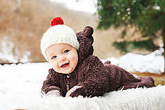 Detské čiapky - Zimná čiapočka ALPAKA s červeným brmbolcom - 8963737_