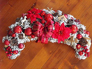 Dekorácie - Vianočný červený zasnežený polobluk 85cm - 8965511_