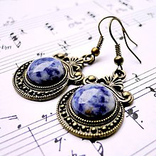 Náušnice - Ornaments & Gemstone Earrings / Bronzové náušnice s ornamentmi /0435 (Sodalite / Sodalit) - 8968214_