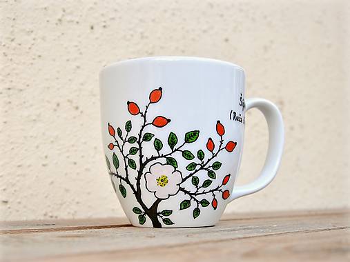 Nádoby - Maľovaný porcelánový hrnček - Bylinky (Šípky (Ruža šípová)) - 8970696_