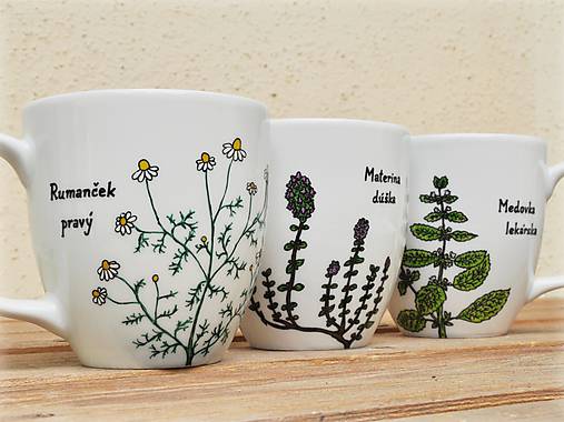 Nádoby - Maľovaný porcelánový hrnček - Bylinky (Medovka lekárska) - 8970733_