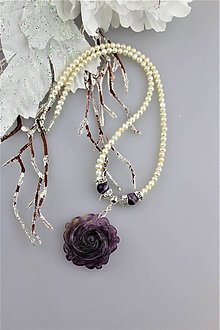 Náhrdelníky - Luxusný náhrdelník pravé perly, fluorit, ametyst a striebro - 8974553_