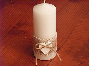 Svietidlá a sviečky - Vintage sviečka s jutou, srdcom a mašličkou 15cm - 8975602_