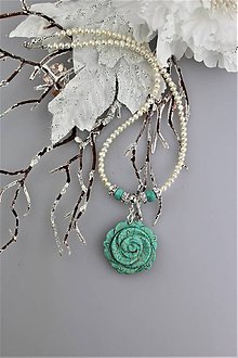 Náhrdelníky - Luxusný náhrdelník z pravých perál, striebra a "tyrkysu" - 8975956_