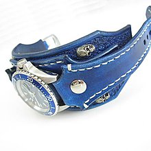 Náramky - Rockové quartz hodinky modré, kožený náramok lebka - 8979718_