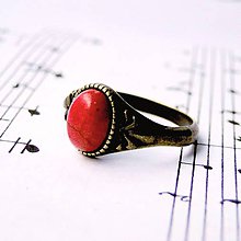 Prstene - Simple Mini Bronze Gemstone Ring / Jemný bronzový prsteň s minerálom /P0013 (Červený howlit) - 8984735_