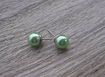 Náušnice - Perly napichovačky - chirurgická oceľ 10mm (Svetlo zelené perly - chirurgická oceľ, č.1684) - 8989952_