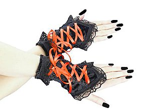 Iné doplnky - Bezprsté zamatové rukavičky s korzetovým šnurovaním 004 - 8995547_