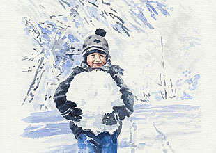 Obrazy - Chlapec so snehovou guľou - 8996484_