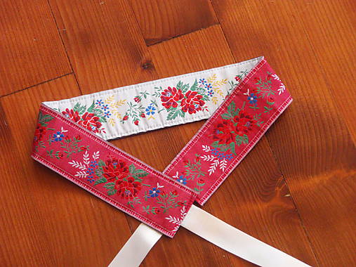 Opasky - Folklórny opasok šírka 5,5cm červeno-biely - 9003176_