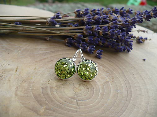 Náušnice - náušnice visiace zelené s trblietkami - 9003841_