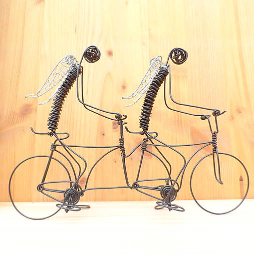 Dekorácie - Anjeli na tandemovom bicykli - 9013173_