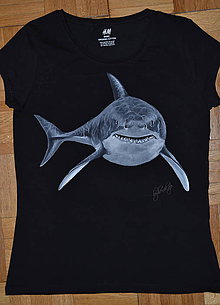 Topy, tričká, tielka - maľované tričko - žralok - 9014834_