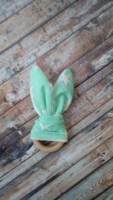 Hračky - Hryzatko zajkove uši  (Mint s bielymi hviezdami) - 9017821_