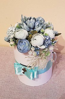 Dekorácie - kvetinový box - modrá s mentolovou na gratuláciu - 9017046_
