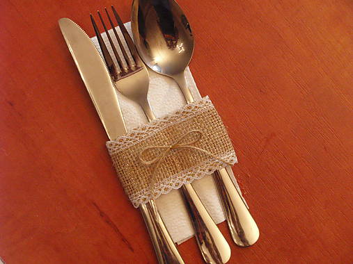 Úžitkový textil - Jutový obal na príbor s mašličkou - šírka 5cm - 9019620_