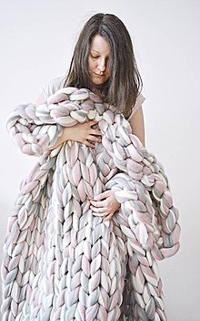 Úžitkový textil - Chunky deka melír - 100% ovčia vlna - 9029119_