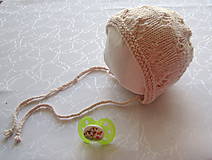 Detské čiapky - Krémový pletený čepček - 50% merino + 50% bavlna - 9033293_