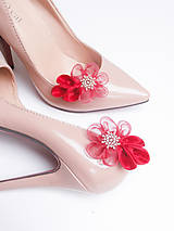 Ponožky, pančuchy, obuv - Červené kvetinové klipy na topánky so štrasom - 9043710_
