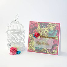 Papiernictvo - Pohľadnica k narodeninám s krásnymi kvetmi - ružovo-tyrkysová so zlatou - 9047036_