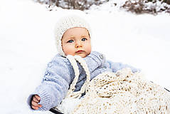 Detské čiapky - Zimná pletená ušianka ALPAKA prírodná - 9050675_