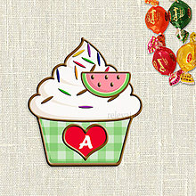 Dekorácie - Grafika na potlač jedlého papiera - ovocné koláčiky s farebnou ryžou (kárované košíčky) (Melónový) - 9054223_