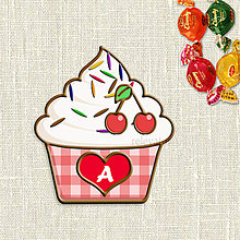 Dekorácie - Grafika na potlač jedlého papiera - ovocné koláčiky s farebnou ryžou (kárované košíčky) (Čerešňový) - 9054227_