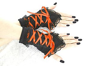Rukavice - Bezprsté gothic čierno oranžové rukavice  0990 - 9056969_