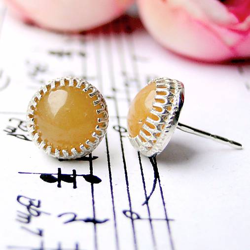 Náušnice - Simple Vintage Yellow Aventurine Earrings Silver Ag 925 / Napichovacie náušnice so žltým aventurínom #0397 - 9064259_