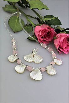 Sady šperkov - Plesový set - náhrdelník a náušnice ruženín, perleť, striebro.... - 9068401_