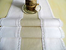 Úžitkový textil - ľanová štóla béžovo biela s krajkou 3 -obrus  - 9064828_