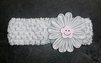 Detské doplnky - Detská elastická čelenka zo stúh s usmiatým kvietočkom (svetloružový kvietok) - 9065866_