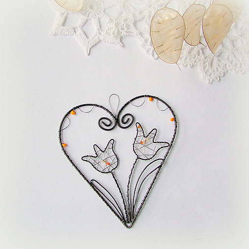 Dekorácie - srdiečko s kvetmi II 10cm - 9070470_