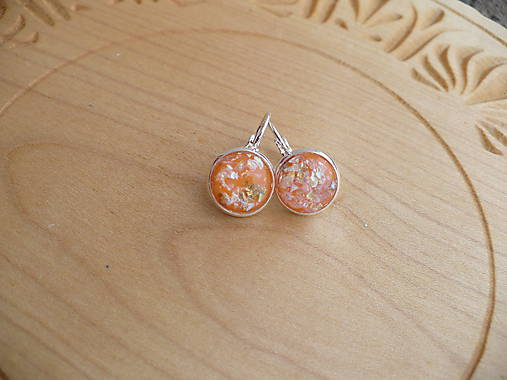 Náušnice - náušnice biele s trblietkami (Oranžová) - 9073317_