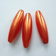 Korálky - GLANCE plast ovál 10x30mm-1ks (tm.oranžová) - 9082887_